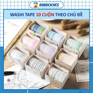 Washi tape set 10 cuộn 5mm x 2m họa tiết theo chủ đề 9 phân loại tùy chọn BMBooks