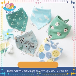 Khăn yếm tam giác Cotton 100% có cúc bấm tiện lợi họa tiết nghộ nghĩnh, dễ thương (Khăn yếm tam giác cho bé)