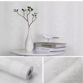 Giấy dán tường hoạ tiết kẻ trắng có keo khổ 10mx45 cm