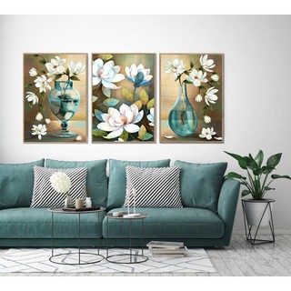 Bộ 3 tranh bình hoa decor Xanh Lá - Chất liệu cao cấp