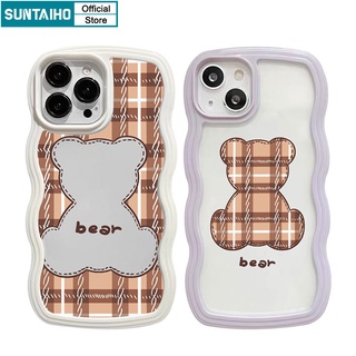 Suntaiho ốp lưng iphone Ốp điện thoại bo viền in gấu caro nâu thích hợp cho iPhone XR 11 Pro 11 12 13 Pro max XS max XR 7 plus