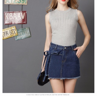 Quần váy jean big size lai tua rua thắt nơ size lớn 63-68kg