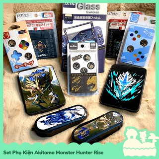 [Sẵn VN] Set Phụ Kiện Akitomo Monster Hunter Rise Hộp Băng, Đế Kê, Bọc nút Analog Cho Máy Game Nintendo Switch &amp; Lite