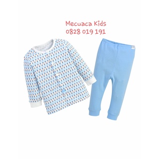 [90] Bộ ngủ cotton dài tay thu đông màu xanh họa tiết moimoln cho bé trai bé gái xuất hàn dư xịn
