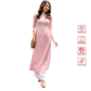 Áo Dài Gấm FOR HER Họa Tiết Hồng AD01614