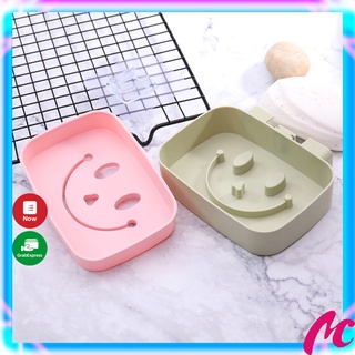 Khay để bánh xà phòng mặt cười dán tường 2 Lớp,khay xà phòng đáy kín hình mặt cười kèm miếng dán_MC