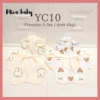 Set mũ yếm cổ vải xô cánh hoa siêu mềm cho bé Mica Baby YC10