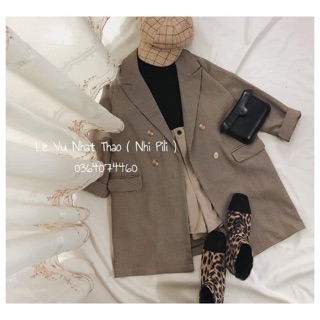 {Có Sẵn}Áo Blazer kẻ nhỏ kèm hình thật chất siêu đẹp