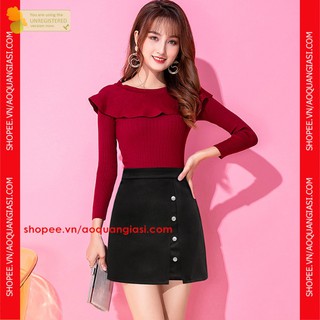 Quần Giả Váy Xẻ Tà Nữ 4 Khuy Sắt Giữa mt1062 thời trang mới hot girl sành điệu vải kaki màu đen size S,M,L aoquangiasi.