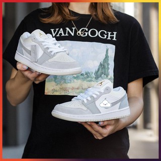 Giày Thể Thao Nam Nữ Jordan JD1 Low Paris Trắng Xám Cổ Thấp Gót Xanh Thời Trang Full Box Bill G01