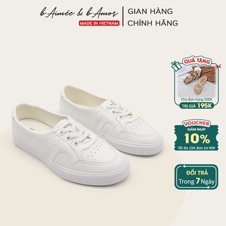 Giày sneaker nữ thể thao màu trắng đẹp đế bằng cổ thấp thời trang kiểu giày lười basic bAimée &amp; bAmor – MS0762