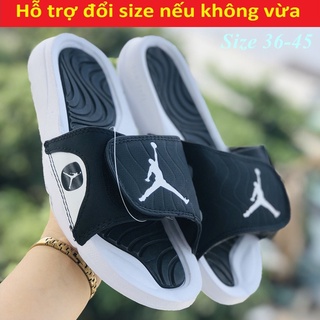 Dép jordan hydro quai ngang bóng rổ hydro jd4 nam nữ màu trắng đen logo trắng Tặng hộp