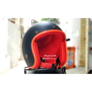 Mũ bảo hiểm 3/4 NTMAX đen lót đỏ loại 1
