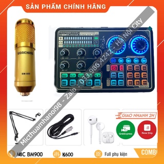 Bộ Mic Hát Livestream Sound Card K600 &amp; Mic BM900 . Âm Thanh Cực Hay , Dễ Dàng Lắp Đặt . Bảo Hành 12 Tháng