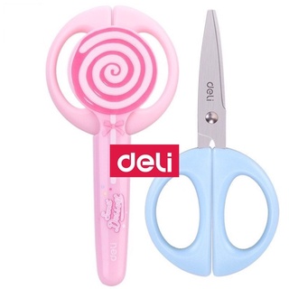 Kéo thủ công học sinh hình kẹo mút Deli màu xanh/hồng mã 6069