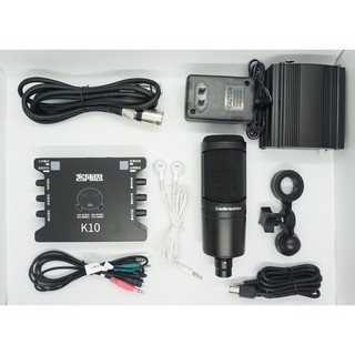 combo thu âm livestream Cao Cấp Mic AT2020Card k10 tặng tai nhét bh 1 năm
