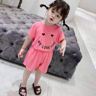 Bộ cộc tay bé gái phong cách Hàn Quốc vải cotton Lạnh 4 chiều - Bộ cộc tay bé gái