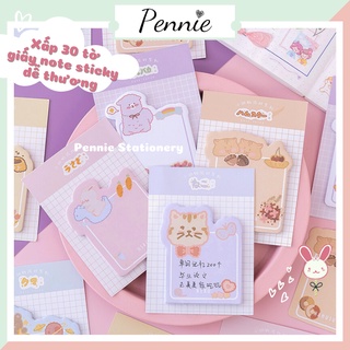 Set 30 tờ giấy ghi note Pennie cho học sinh ghi chú họa tiết gấu mèo xinh xắn phong cách Hàn Quốc