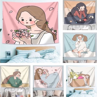 Tranh vải treo tường hình cô gái phong cách anime trang trí phòng ngủ cực dễ thương ( kèm phụ kiện treo)