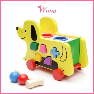 Xe kéo hình chó kèm đập bóng và thả hình khối nhiều màu sắc - Đồ chơi thông minh cho bé