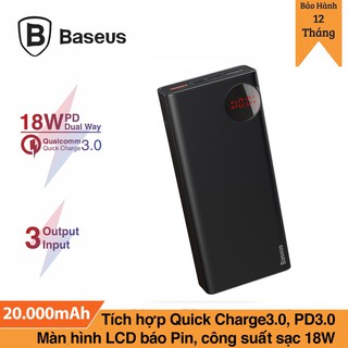 Pin dự phòng sạc nhanh PD3.0 Baseus Mulight Quick Charger dung lượng 20000mAh tích hợp màn hình LCD cho Smartphone