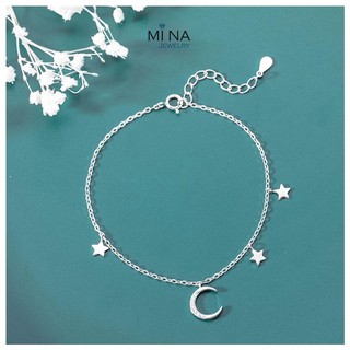 Lắc chân nữ bạc ý - Lắc chân bạc trăng sao nhí đính đá xinh xắn - Cam kết chuẩn bạc 0143