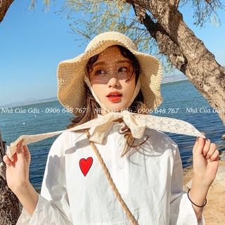 Mũ cói ren cột nơ đi chơi siêu xinh
