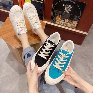 Giày thể thao nữ Hàn Quốc xuất xịn , Giày nữ cổ thấp vải độn đế mũi chữ ký 2 màu siêu xinh