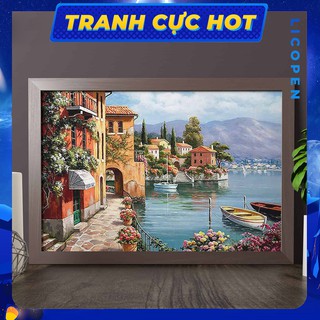 [CÓ SẴN] Tranh Tô Màu Theo Số Licopen - Tranh phong cảnh thị trấn - MS69