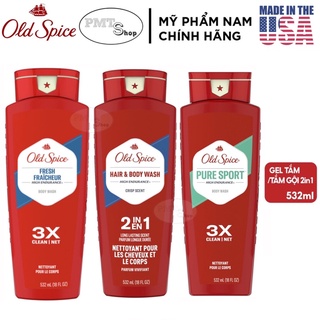 [USA] Sữa tắm gội nam 2in1 Gel Old Spice High Endurance 3X 532ml Pure Sport | Fresh Fraicheur - Mỹ