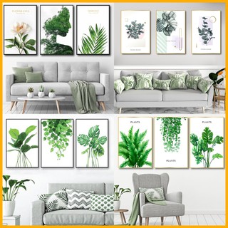 [HCM] Bộ 3 Tranh canvas giá xưởng- tranh treo tường lá xanh kèm khung cao cấp- tặng kèm đinh đa năng treo