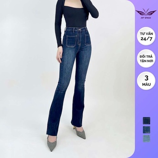 Quần jean ống loe NPSHOP lưng cao túi vuông cắt lai , quần bò nữ cạp cao loe nhẹ dài sang chảnh NPQUAN031