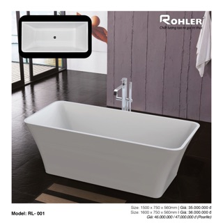 BỒN TẮM ROHLER VUÔNG CÓ YẾM  - MODEL RL - 001 - BẢO HÀNH 5 NĂM