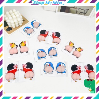 Miếng dán điện thoại mông đào silicon, quả mông cute dán ốp điện thoại shin, corgi,doremon