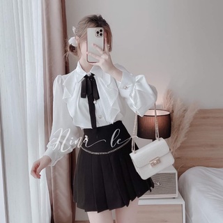 Áo sơ mi bèo ngực nơ cổ bánh bèo