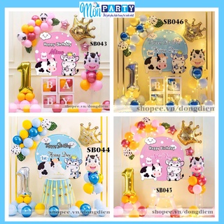 Set trang trí sinh nhật cho bé trai bé gái tuổi trâu kèm phông background sinh nhật in tên bé sinh nhật cho bé thôi nôi
