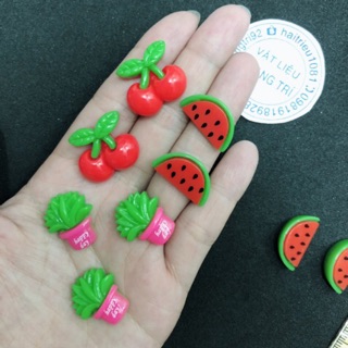 Chery dưa hấu chậu cây nhựa phụ kiện trang trí charm slime