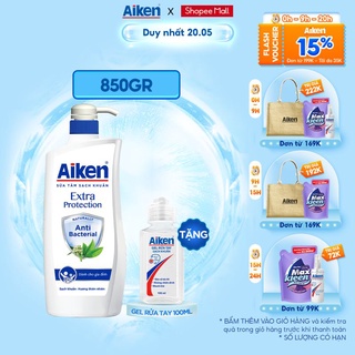 [Mã COSBDAG5 giảm 8% đơn 150k] Aiken Sữa tắm Sạch khuẩn Chiết Xuất Trà Xanh Thiên Nhiên 850g - Tặng Gel rửa tay 100ml