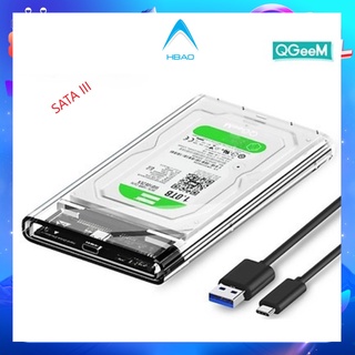 Hộp đựng ổ cứng trong suốt HDD/SSD 2.5" QGeeM Type C to SATA I II III tốc độ cao lên tới 6Gbps kèm cáp Type C to USB-A
