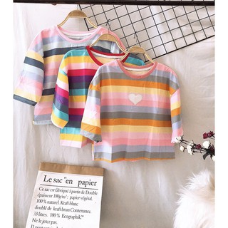 Áo croptop sọc màu cầu vồng tim siêu cute xinh xinh