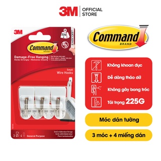 Móc dán tường đầu kim loại Command 3M vỉ 3 cái cỡ nhỏ chịu lực 225g 17067