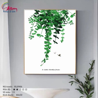 Tranh sơn dầu số hoá DIY tô  màu theo số Gam - Tranh lá cây lá xanh đơn giản hiện đại phong cách Bắc Âu HL0906