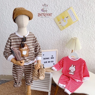 Bộ bé trai bé gái Bernie hoạ tiết kẻ ngang phối viền Unisex cho bé 8-22kg - B069