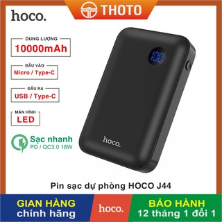 Pin sạc dự phòng di động HOCO J44  dung lượng 10000mAh đầu ra USB/ Type-C sạc nhanh 18W, màn hình LED - Hàng chính hãng