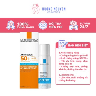 Set Kem Chống Nắng La Roche-Posay Anthelios Creme Hydratante SPF50+ 50ml Tặng Kèm Xịt Khoáng La Roche-Posay 50ml