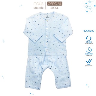 Bộ quần áo cài thẳng dài Nous xô Wrinkle hoạ tiết sao xanh (0 - 12 tháng)