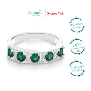Nhẫn bạc nữ Jemmia đá xanh xen kẽ - JM925