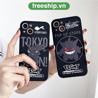 Ốp iphone in hình Pikachu hắc ám viền vuông cho iphone 6/6s/7/8/se2020/14/13/pro/plus/promax bảo vệ camera