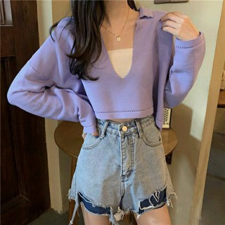 Áo thun croptop CỔ TRỤ tay dài - Có bán kèm áo lót