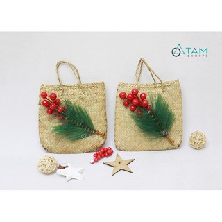 Giỏ cói treo Noel handmade cành cherry X-PKTBIG-07
